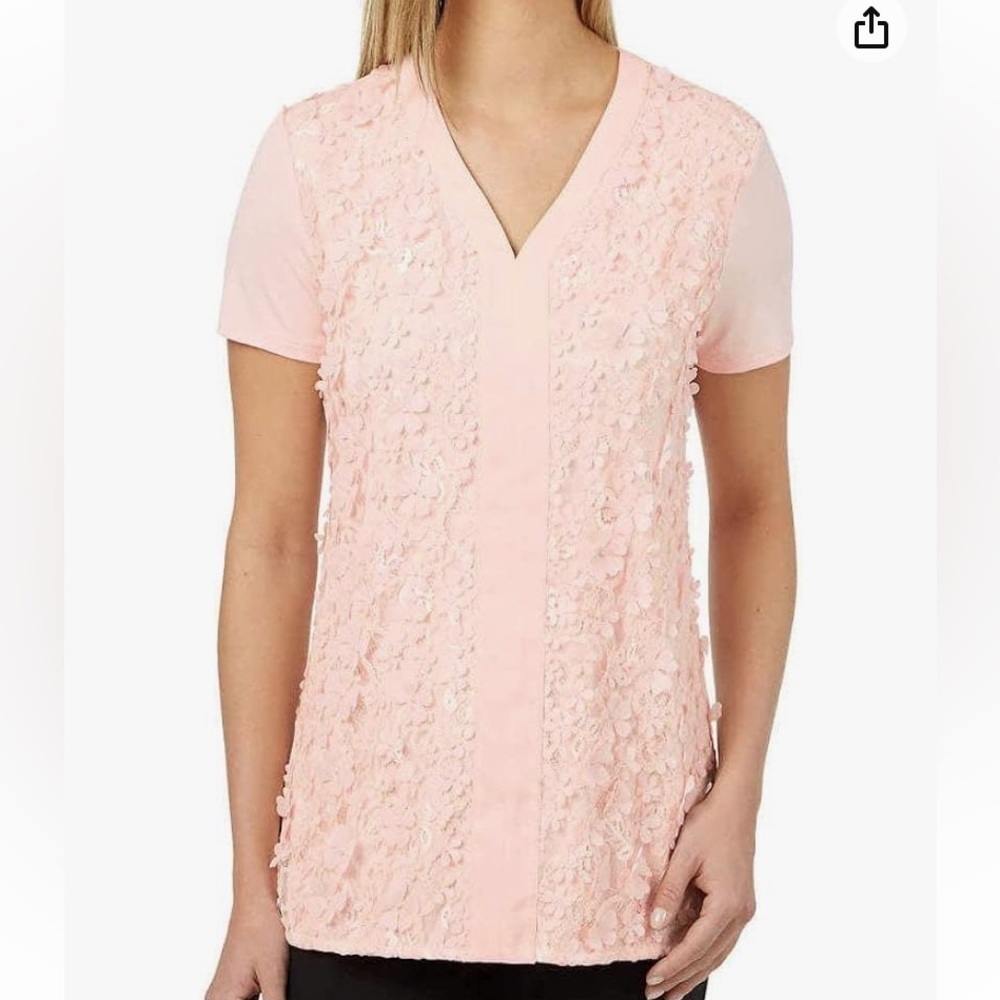Badgley Mischka 3d Flower Short Sleeve Top